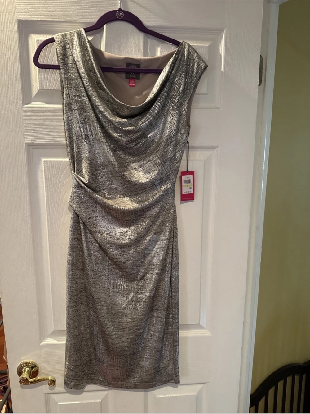 Vince Camuto Silver Metallic Cowl Neck Dress